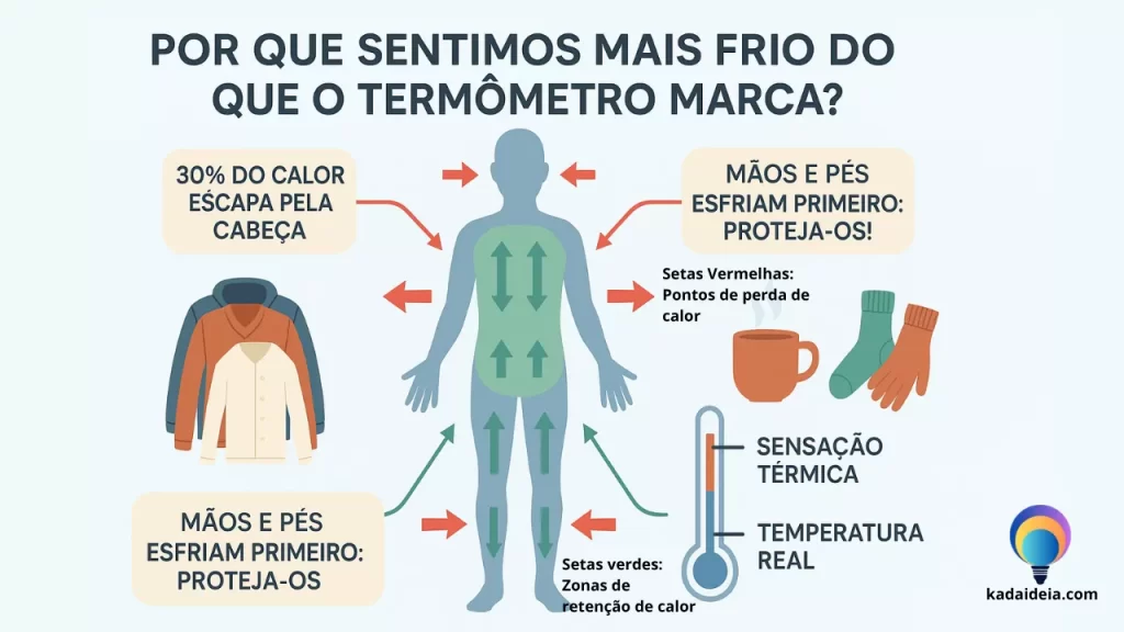Infográfico: pontos do corpo que perdem calor e como proteger-se do frio com técnicas científicas
