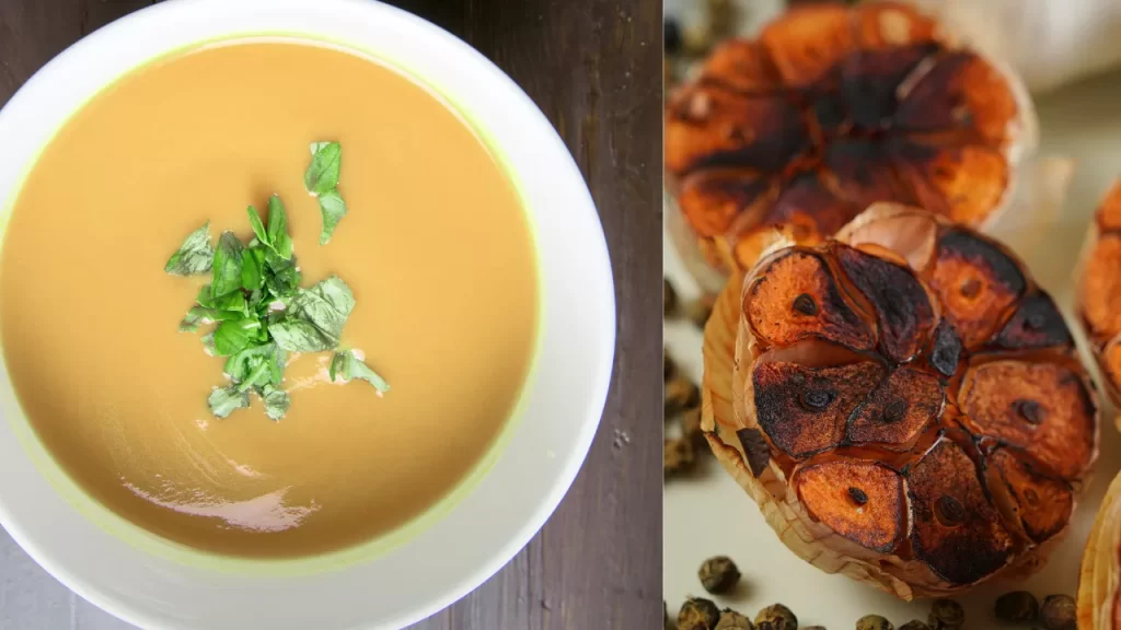 Sua sopa de alho assado que cura resfriado pronta para consumo.