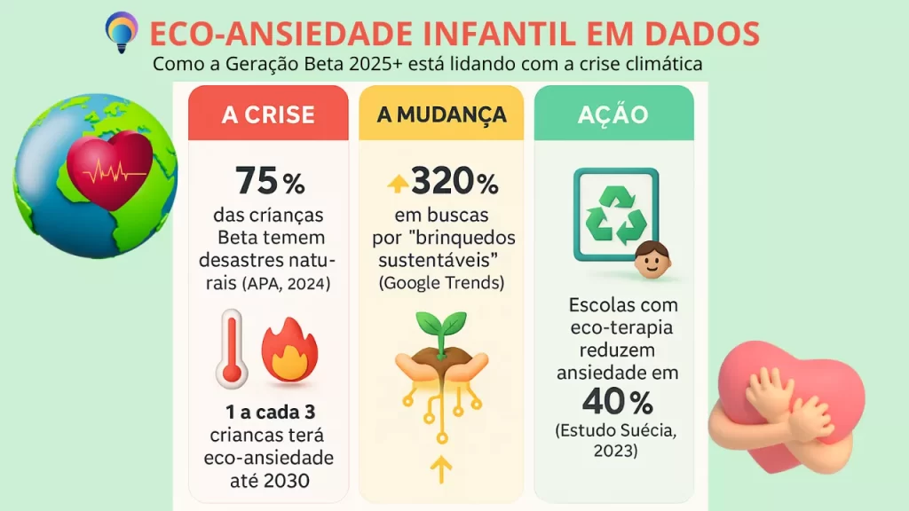Infográfico: Eco-ansiedade infantil em dados - Como a geração Beta 2025+ está lidando com a crise climática