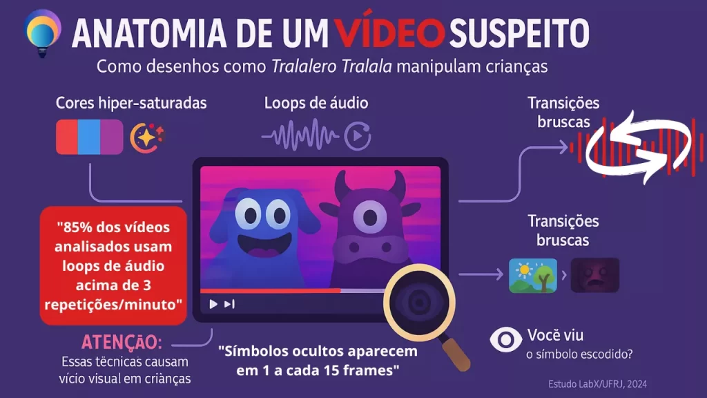 🔍Você sabe O QUE seu filho realmente assiste? Este infográfico revela as técnicas sutis (e assustadoras!) por trás de desenhos como Vaca Saturno. Veja e compartilhe! 👀