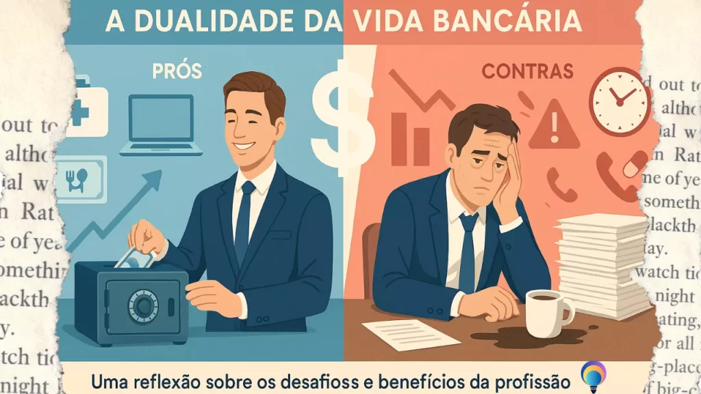 A dualidade da vida bancária. Símbolo de cifrão ($) no centro como divisor nessa carreira.